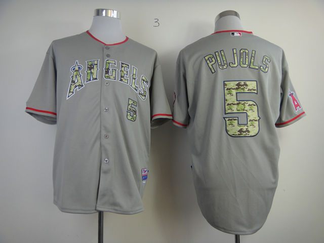 Men Los Angeles Angels 5 Pujols Grey Camo MLB Jerseys